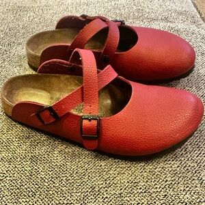 Birkenstock Birki’s Red Mary Jane slip-on shoes. Ladies size 7 EU 38.